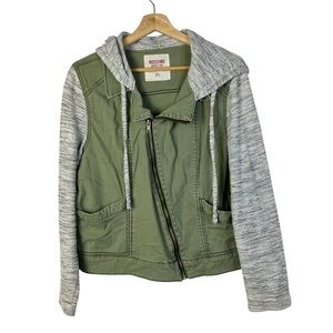 Mossimo Green & Gray Knit Sleeve Mixed Moto Jacket XL
